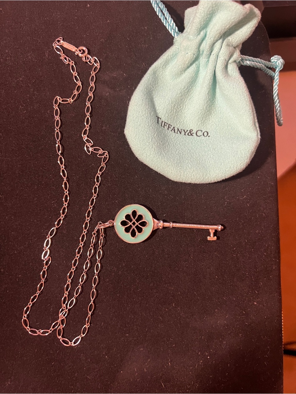 Tiffany & Co. Silver Key Necklace with Tiffany Blue Enamel